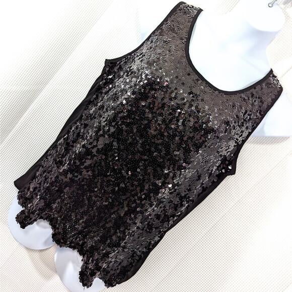 AVENUE! SUPER DRAMATIC SEQUINNED STRETCH TANK, TWINKLING BLACK ! SZ 18/20 - Picture 1 of 9